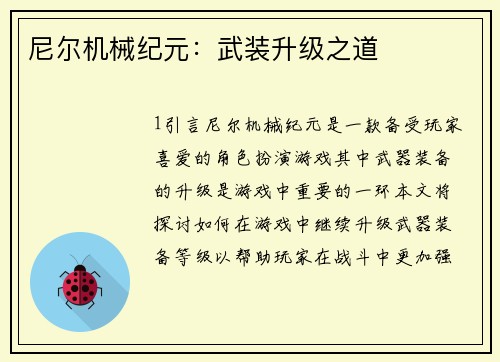 尼尔机械纪元：武装升级之道